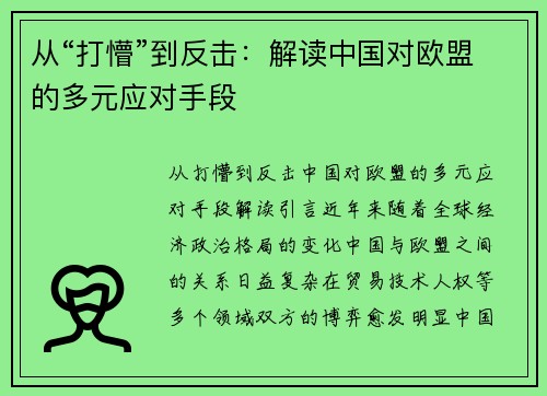 从“打懵”到反击：解读中国对欧盟的多元应对手段